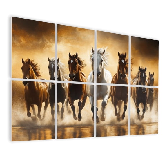 8 Pack Art Acoustic Panels Sound Absorbing Horse Lucky Running Seven Running Horses Flowing Manes Dust Clouds Decorative Soundproof Wall Panels Self Adhesive for Nursery Game Room Bedroom 48"x32"
