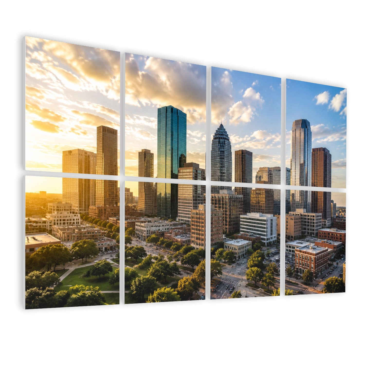 8 Pack Art Acoustic Panels Sound Absorbing Houston Texas Skyline Decorative Soundproof Wall Panels Self Adhesive for Nursery Game Room Bedroom 48"x32"