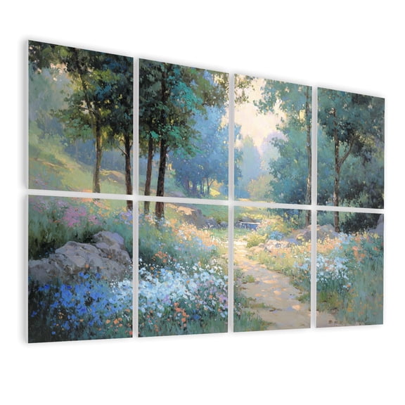 8 Pack Art Acoustic Panels Sound Absorbing Impressionistic Forest Scene Glowing Flora Winding Path Decorative Soundproof Wall Panels Self Adhesive for Nursery Game Room Bedroom 48"x32"