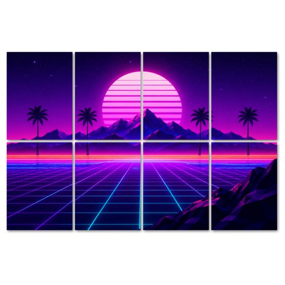 8 Pack Art Acoustic Panels Sound Absorbing Inspired 80s Scene wave retrowave music Decorative Soundproof Wall Panels Self Adhesive for Recording Studios Office 48"x32"