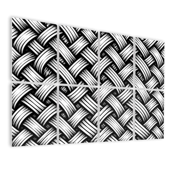 8 Pack Art Acoustic Panels Sound Absorbing Interwoven Geometric Line Black White Abstract Maze Style Decorative Soundproof Wall Panels Self Adhesive for Nursery Game Room Bedroom 48"x32"