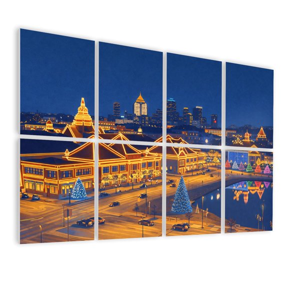 8 Pack Art Acoustic Panels Sound Absorbing Kansas City Country Club Plaza Lights Decorative Soundproof Wall Panels Self Adhesive for Nursery Game Room Bedroom 48"x32"