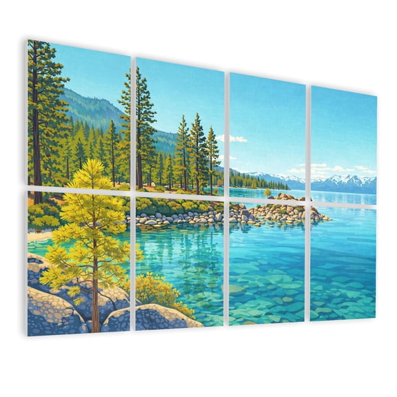 8 Pack Art Acoustic Panels Sound Absorbing Lake Tahoe Cove Decorative Soundproof Wall Panels Self Adhesive for Nursery Game Room Bedroom 48"x32"