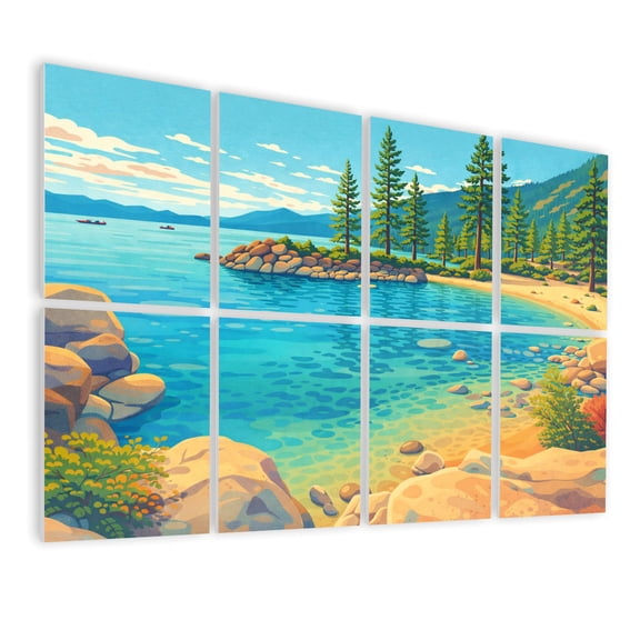 8 Pack Art Acoustic Panels Sound Absorbing Lake Tahoe Summer California Decorative Soundproof Wall Panels Self Adhesive for Nursery Game Room Bedroom 48"x32"