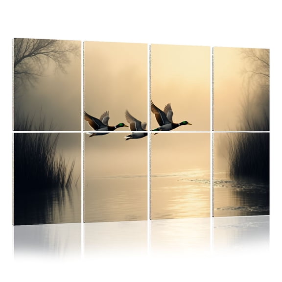 8 Pack Art Acoustic Panels Sound Absorbing Landscape Wildlife Nature Pond Vintage Mallard Duck Rustic Decorative Soundproof Wall Panels Self Adhesive for Nursery Game Room Bedroom 48"x32"