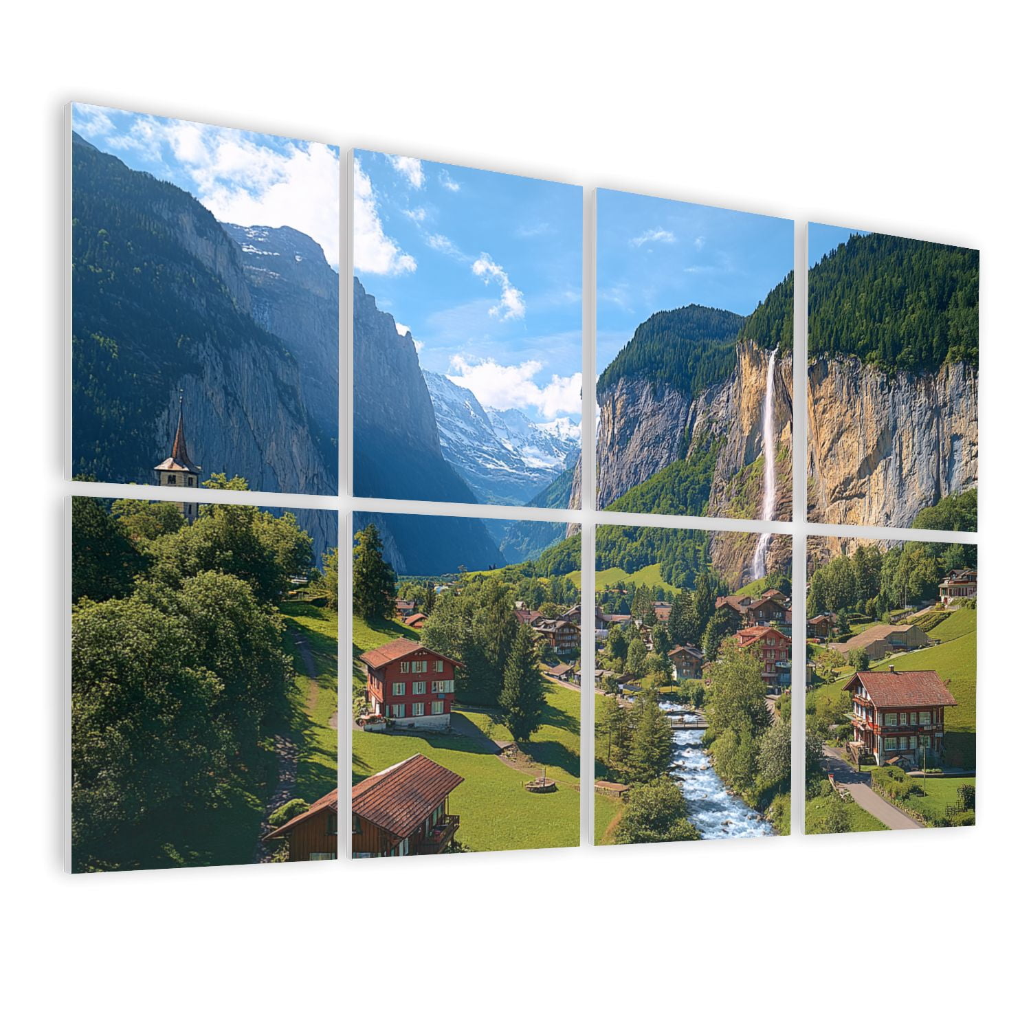 8 Pack Art Acoustic Panels Sound Absorbing Lauterbrunnen valley Switzerland Decorative Soundproof Wall Panels Self Adhesive for Nursery Game Room Bedroom 48"x32"