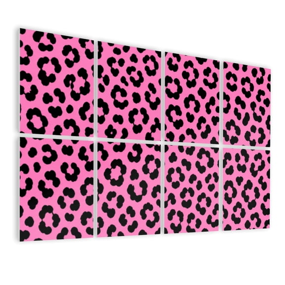 8 Pack Art Acoustic Panels Sound Absorbing Leopard Print Pink Decorative Soundproof Wall Panels Self Adhesive for Nursery Game Room Bedroom 48"x32"