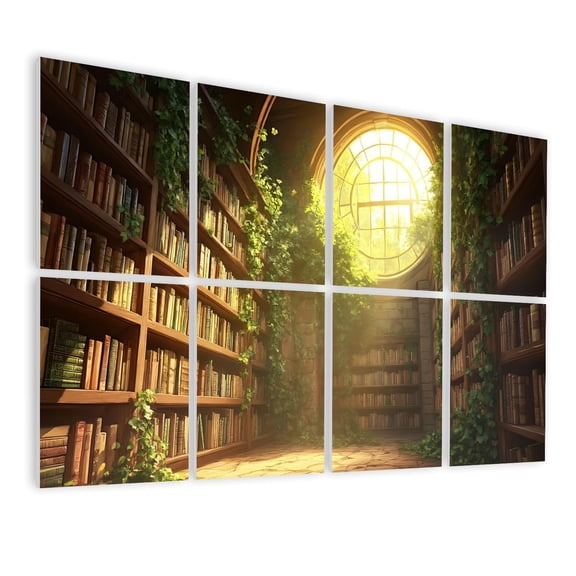 8 Pack Art Acoustic Panels Sound Absorbing Library Sunlight Round Window Ivy Vines Decorative Soundproof Wall Panels Self Adhesive for Nursery Game Room Bedroom 48"x32"