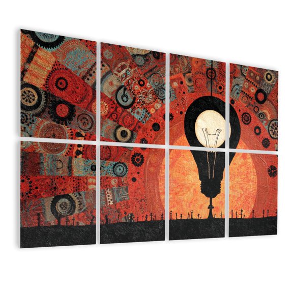 8 Pack Art Acoustic Panels Sound Absorbing Light Bulb Innovation Abstract Contemporary Motivating Vibrant Glowing Decorative Soundproof Wall Panels Self Adhesive for Nursery Game Room Bedroom 48"x32"