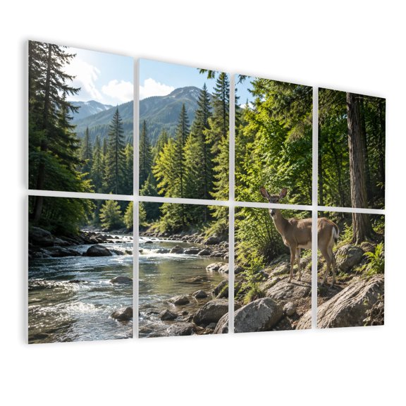 8 Pack Art Acoustic Panels Sound Absorbing Lone deer forest Decorative Soundproof Wall Panels Self Adhesive for Nursery Game Room Bedroom 48"x32"