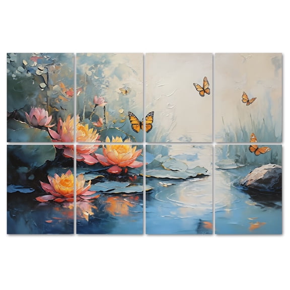 8 Pack Art Acoustic Panels Sound Absorbing Lotus Butterfly Floral Zen Yoga Flowers Water Lilies Butterflies Still Decorative Soundproof Wall Panels Self Adhesive for Recording Studios Office 48"x32"
