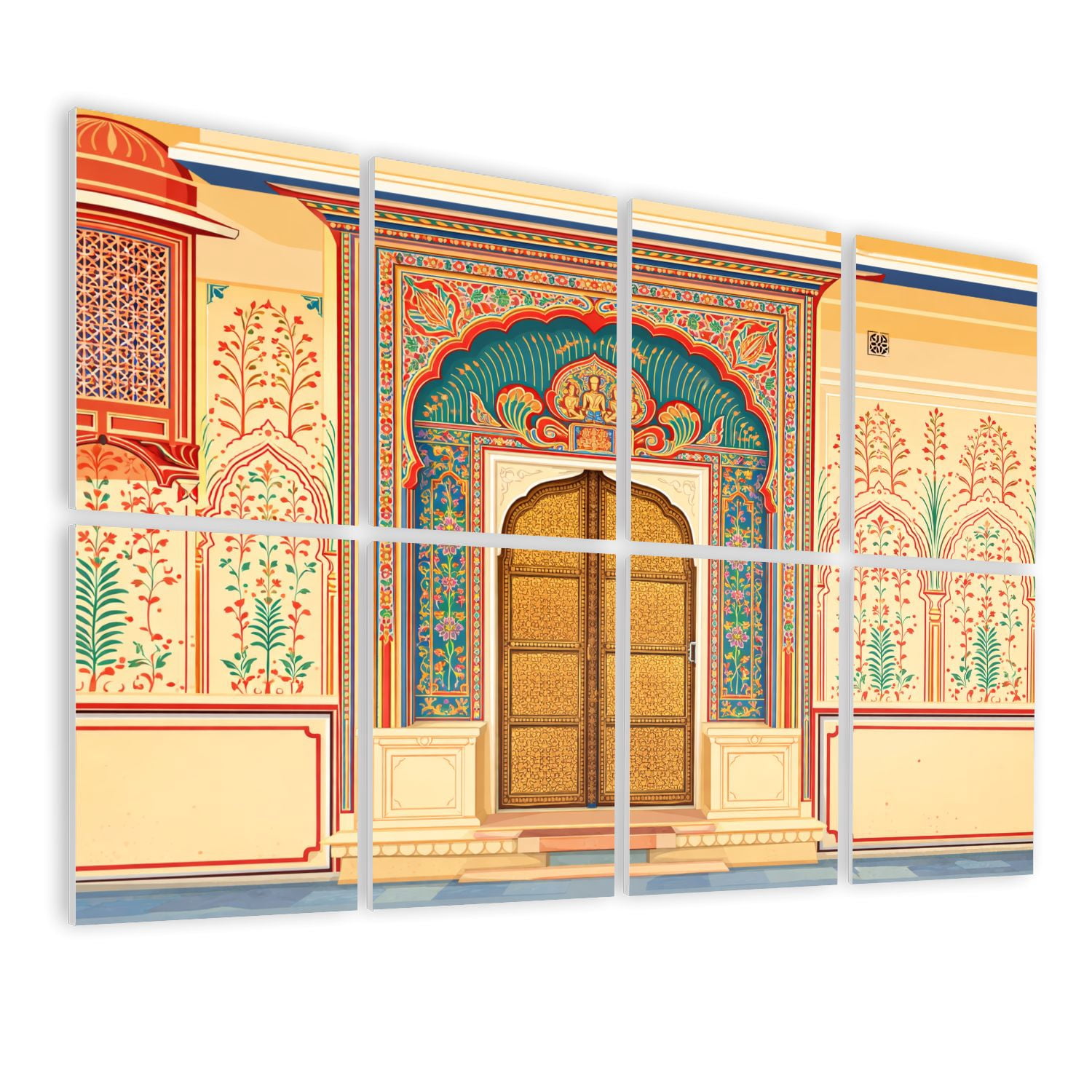 8 Pack Art Acoustic Panels Sound Absorbing Lotus Gate Chowk City Jaipur Decorative Soundproof Wall Panels Self Adhesive for Nursery Game Room Bedroom 48"x32"