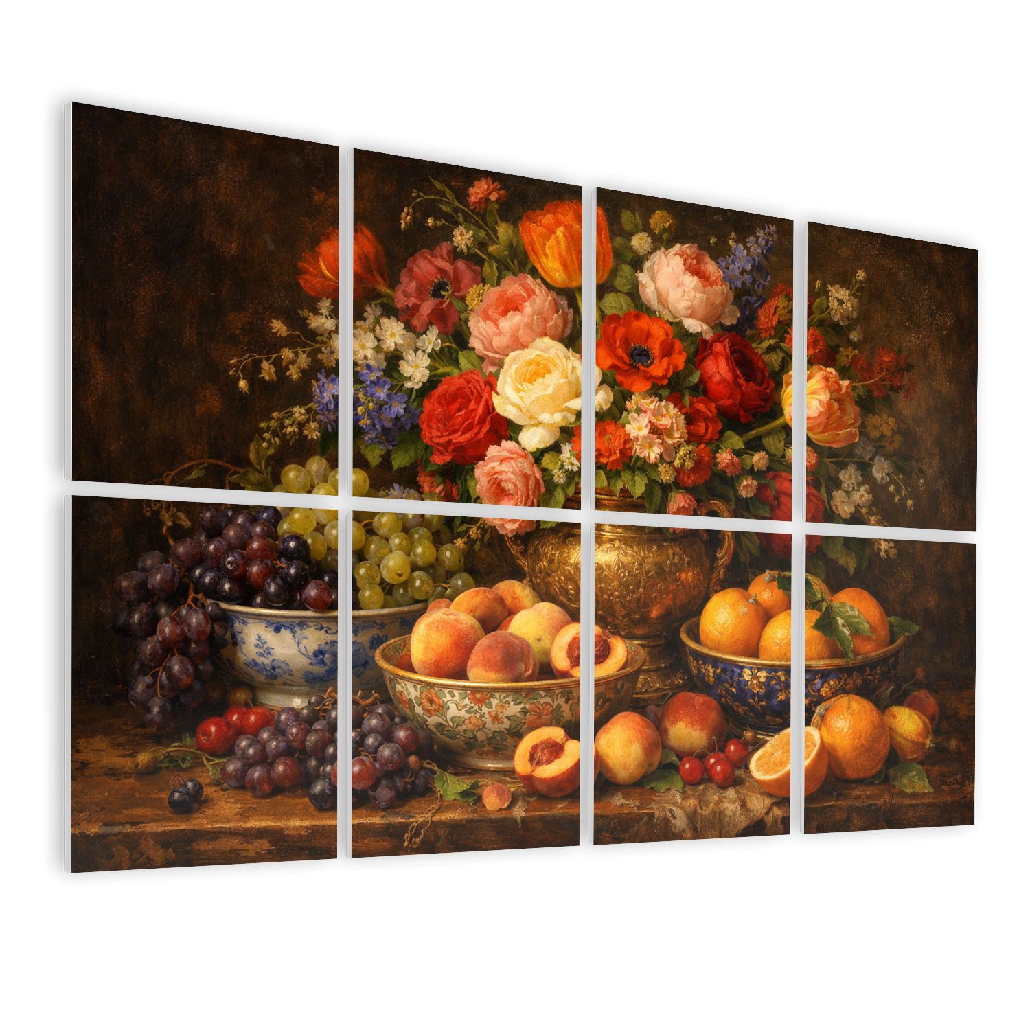 8 Pack Art Acoustic Panels Sound Absorbing Luxurious Baroque Floral Fruit Still Life Dark Decorative Soundproof Wall Panels Self Adhesive for Nursery Game Room Bedroom 48"x32"