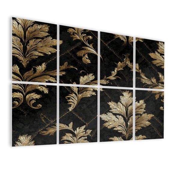 8 Pack Art Acoustic Panels Sound Absorbing Luxurious Gold Floral Damask Decorative Soundproof Wall Panels Self Adhesive for Nursery Game Room Bedroom 48"x32"