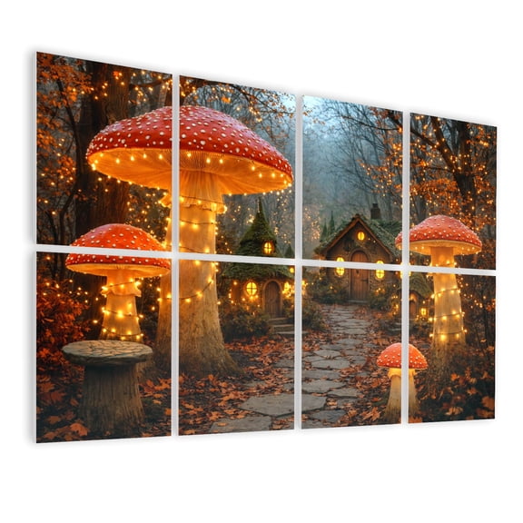 8 Pack Art Acoustic Panels Sound Absorbing Magical Forest Glowing Mushrooms Autumn Decorative Soundproof Wall Panels Self Adhesive for Nursery Game Room Bedroom 48"x32"