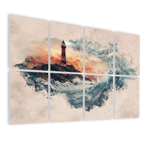 8 Pack Art Acoustic Panels Sound Absorbing Majestic Lighthouse Crashing Waves Gouache Painting Decorative Soundproof Wall Panels Self Adhesive for Nursery Game Room Bedroom 48"x32"