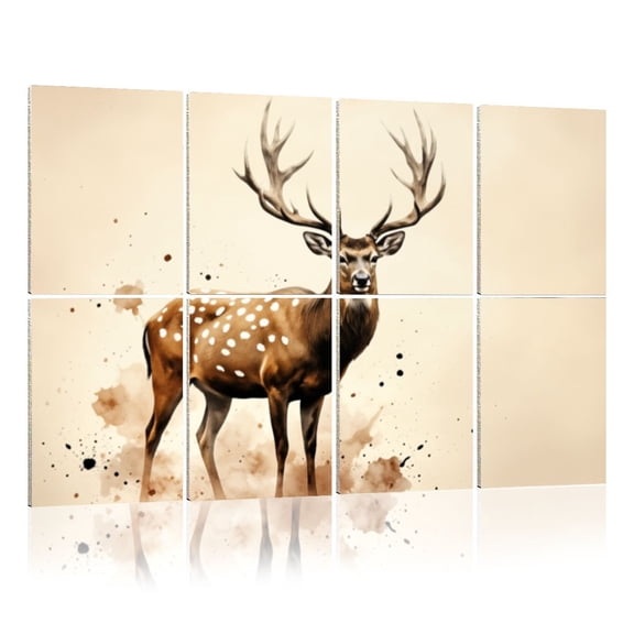 8 Pack Art Acoustic Panels Sound Absorbing Majestic Stag Deer Large Antlers Watercolor Splatter Rustic Brown Decorative Soundproof Wall Panels Self Adhesive for Nursery Game Room Bedroom 48"x32"