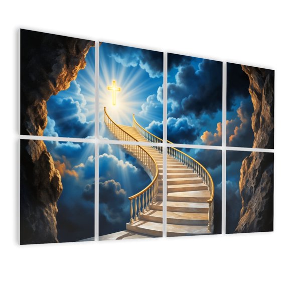 8 Pack Art Acoustic Panels Sound Absorbing Majestic Staircase Leading to Heavenly Sky Dramatic Clouds Decorative Soundproof Wall Panels Self Adhesive for Nursery Game Room Bedroom 48"x32"