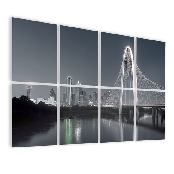 8 Pack Art Acoustic Panels Sound Absorbing Margaret Hunt Hill Bridge Dallas City skyline Texas Decorative Soundproof Wall Panels Self Adhesive for Nursery Game Room Bedroom 48"x32"