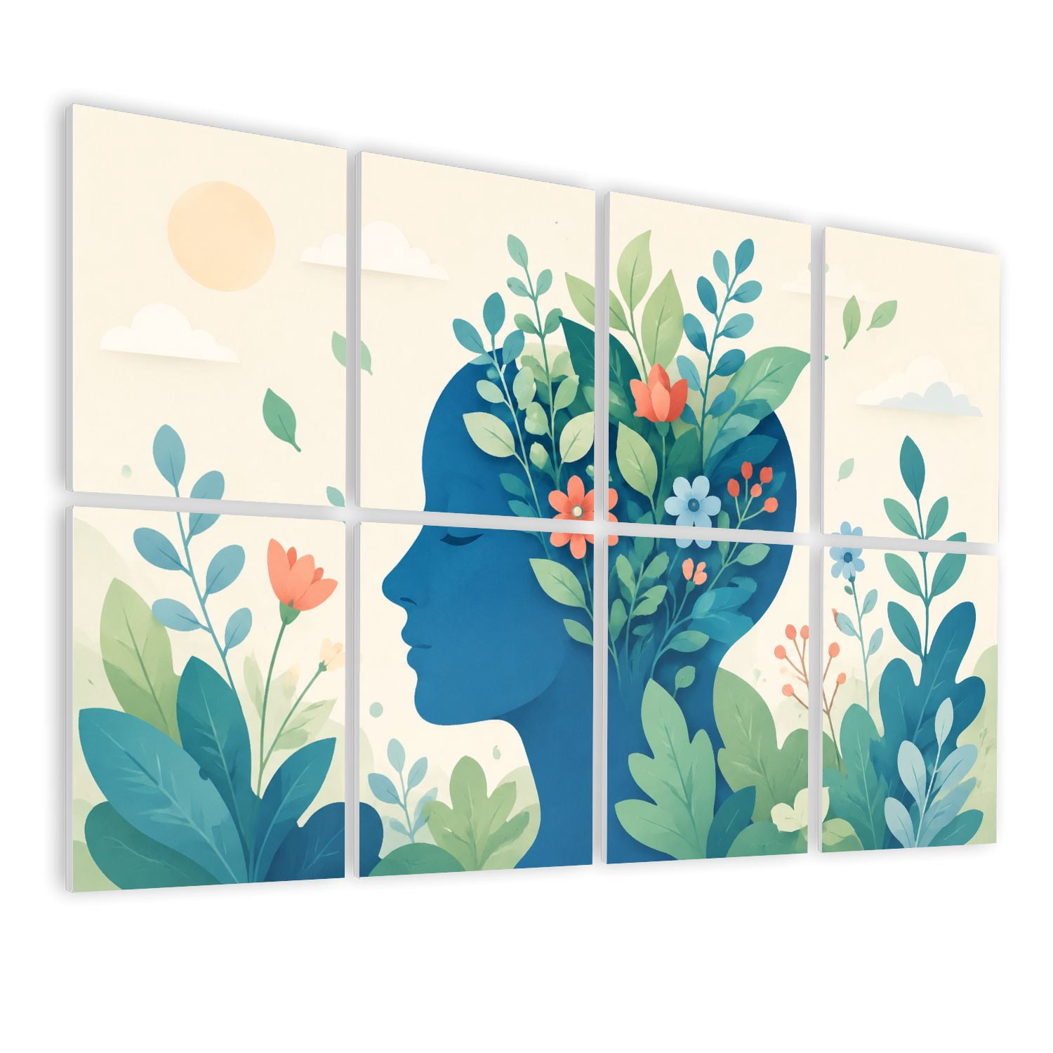8 Pack Art Acoustic Panels Sound Absorbing Mental health awareness human mind peaceful nature Decorative Soundproof Wall Panels Self Adhesive for Clinic Hospital 48"x32"