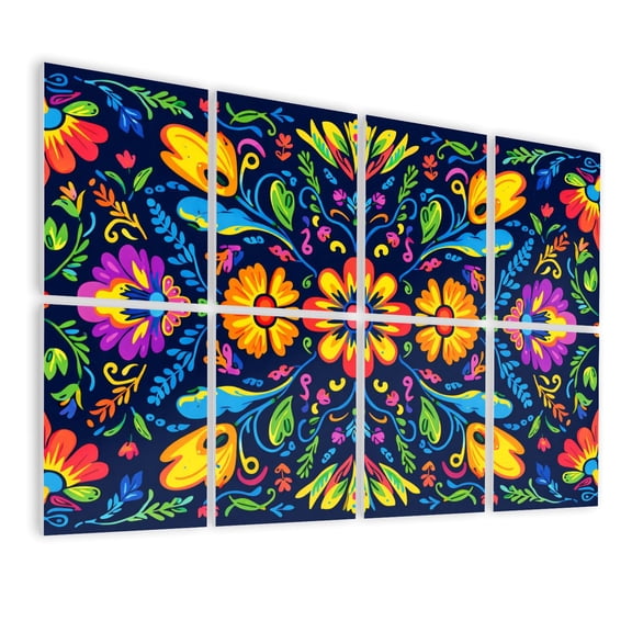 8 Pack Art Acoustic Panels Sound Absorbing Mexican flower Mexican ethnic embroidery decoration ornament Decorative Soundproof Wall Panels Self Adhesive for Nursery Game Room Bedroom 48"x32"
