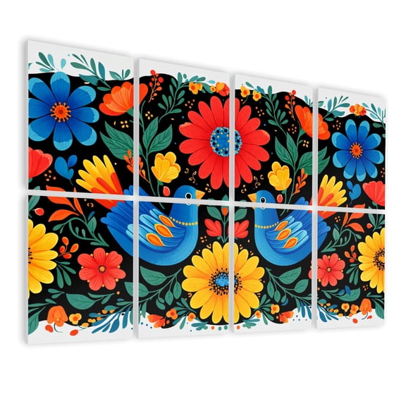 8 Pack Art Acoustic Panels Sound Absorbing Mexican flower traditional Mexican ethnic embroidery Decorative Soundproof Wall Panels Self Adhesive for Nursery Game Room Bedroom 48"x32"