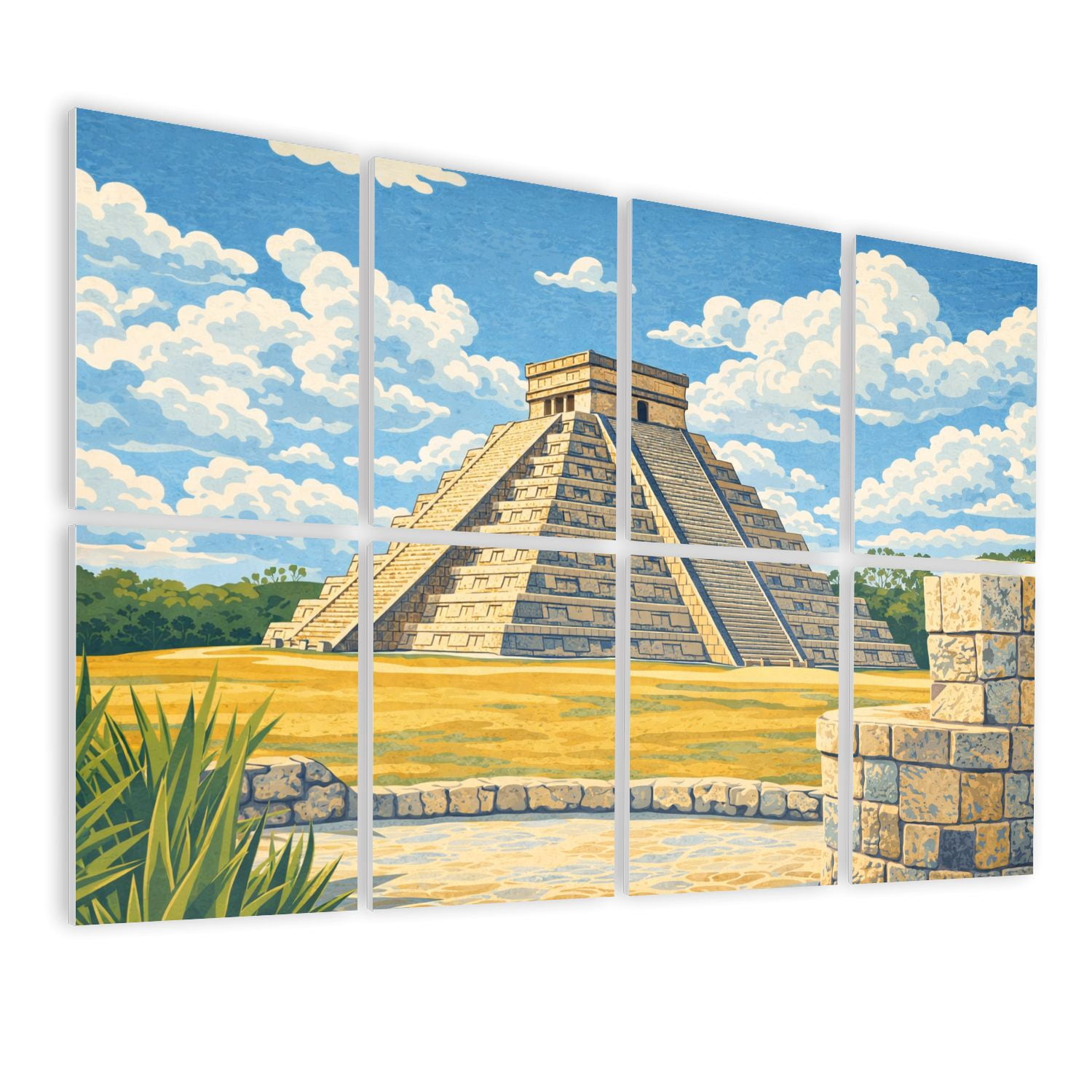 8 Pack Art Acoustic Panels Sound Absorbing Mexico Itza Mayan pyramid Kukulcan Castle Decorative Soundproof Wall Panels Self Adhesive for Nursery Game Room Bedroom 48"x32"