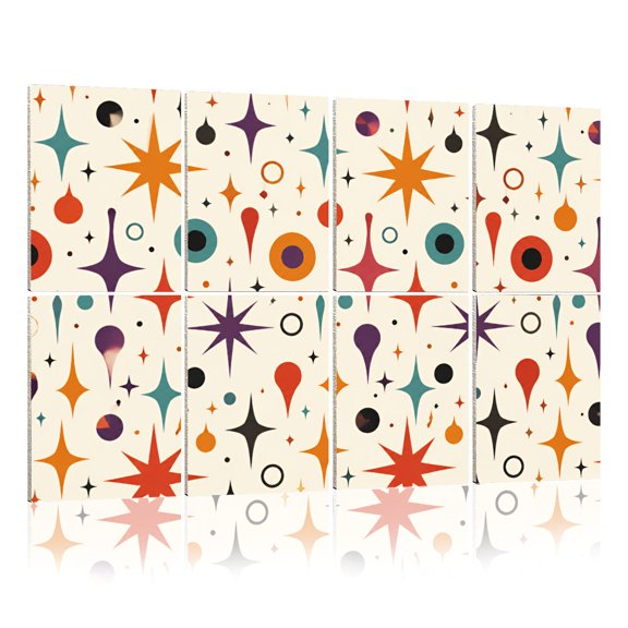 8 Pack Art Acoustic Panels Sound Absorbing Mid Century Fifties Modern Retro Luxurious Graphic Print Colors Decorative Soundproof Wall Panels Self Adhesive for Nursery Game Room Bedroom 48"x32"