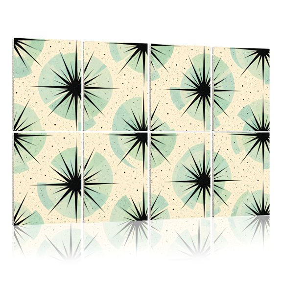 8 Pack Art Acoustic Panels Sound Absorbing Mid Century Modern Palm Springs Radiating Spiked Patterns Black Decorative Soundproof Wall Panels Self Adhesive for Nursery Game Room Bedroom 48"x32"