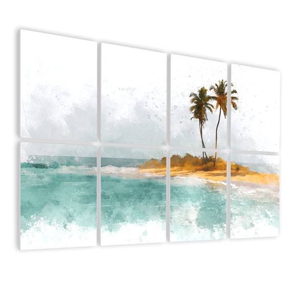 8 Pack Art Acoustic Panels Sound Absorbing Minimalist Tropical Beach Watercolor Turquoise Waves Sand Decorative Soundproof Wall Panels Self Adhesive for Nursery Game Room Bedroom 48"x32"