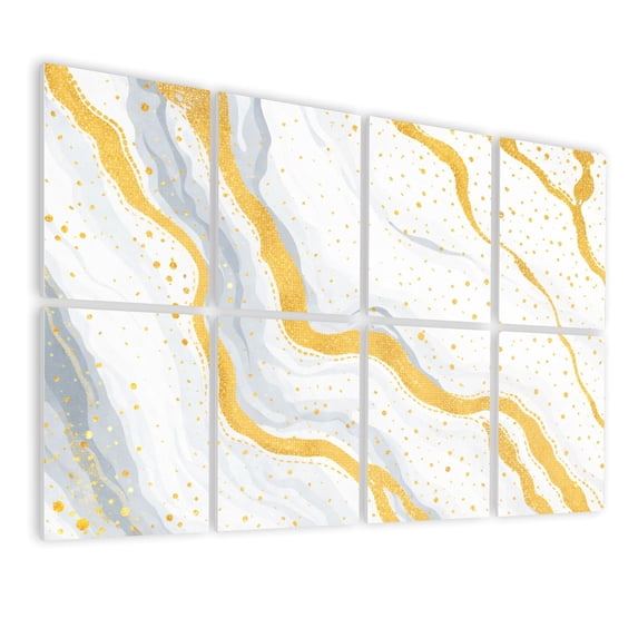 8 Pack Art Acoustic Panels Sound Absorbing Minimalist gray marble canvas abstract painting gold texture Decorative Soundproof Wall Panels Self Adhesive for Nursery Game Room Bedroom 48"x32"