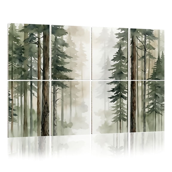 8 Pack Art Acoustic Panels Sound Absorbing Misty Forest Tall Pine Trees Soft Watercolor Style Decorative Soundproof Wall Panels Self Adhesive for Nursery Game Room Bedroom 48"x32"