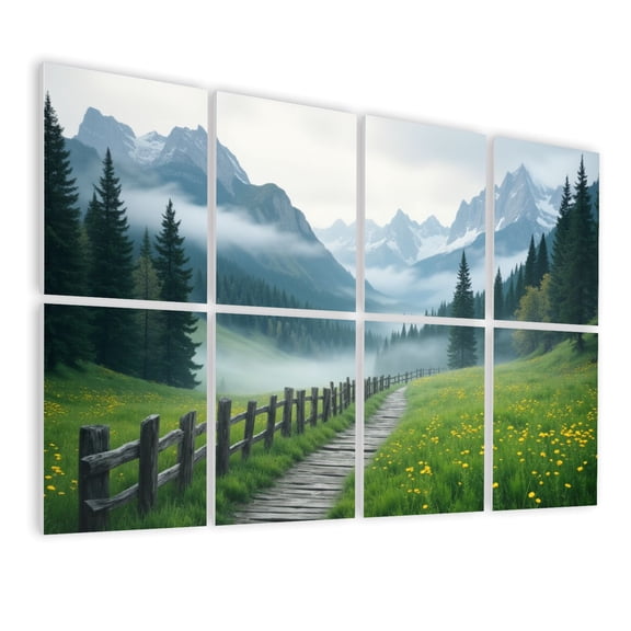 8 Pack Art Acoustic Panels Sound Absorbing Misty Mountain Valley Pine Forest Wildflower Meadow Wooden Decorative Soundproof Wall Panels Self Adhesive for Nursery Game Room Bedroom 48"x32"