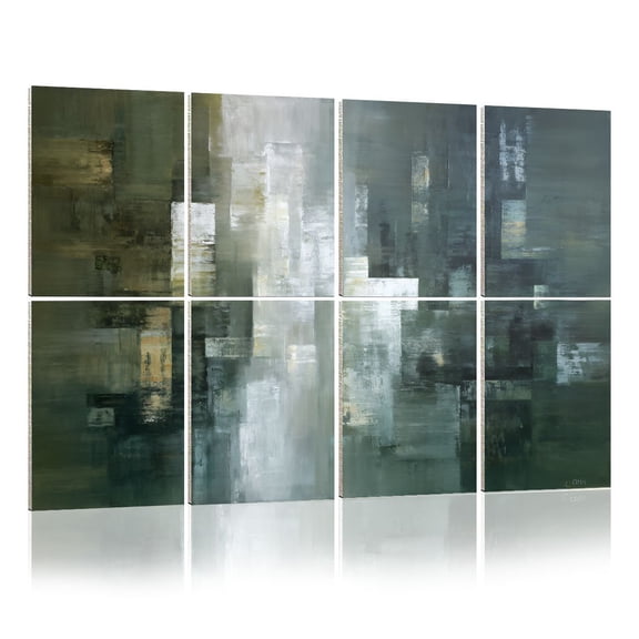 8 Pack Art Acoustic Panels Sound Absorbing Modern Abstract Green Minimalist Green Tones Brush Strokes Blurry Decorative Soundproof Wall Panels Self Adhesive for Nursery Game Room Bedroom 48"x32"