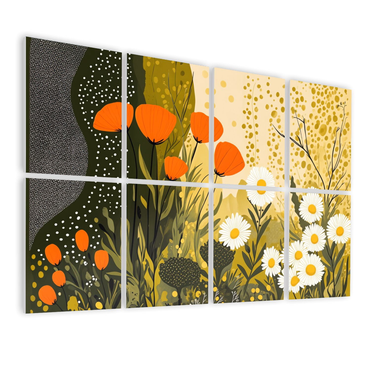 8 Pack Art Acoustic Panels Sound Absorbing Modern Botanical Orange White Decorative Soundproof Wall Panels Self Adhesive for Nursery Game Room Bedroom 48"x32"