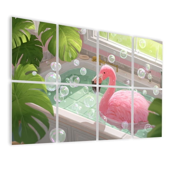 8 Pack Art Acoustic Panels Sound Absorbing Modern Tropical Plant Pink Flamingo Poster Gallery Living Decorative Soundproof Wall Panels Self Adhesive for Nursery Game Room Bedroom 48"x32"