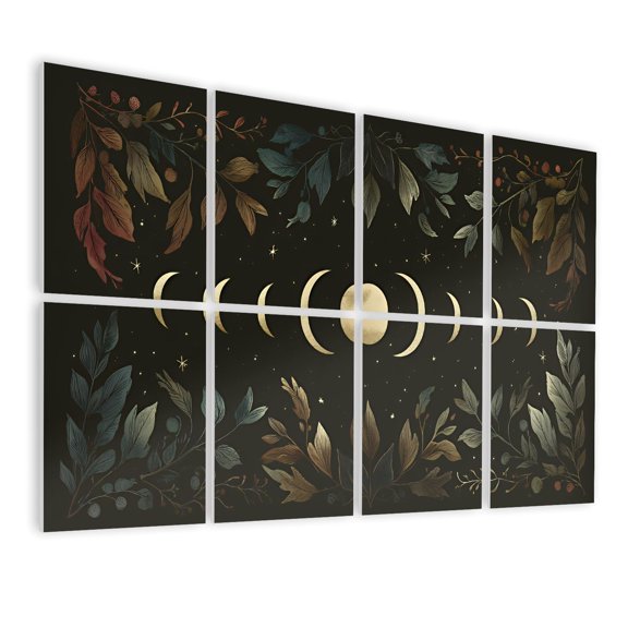 8 Pack Art Acoustic Panels Sound Absorbing Moon Phases Botanical Frame Vintage Celestial Decorative Soundproof Wall Panels Self Adhesive for Nursery Game Room Bedroom 48"x32"