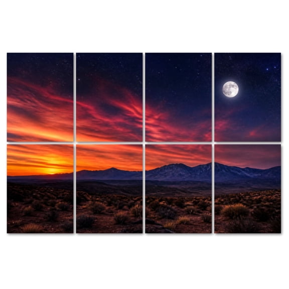 8 Pack Art Acoustic Panels Sound Absorbing Moon mountain desert southwest Night Landscape Sunset Star Desert dusk Decorative Soundproof Wall Panels Self Adhesive for Recording Studios Office 48"x32"