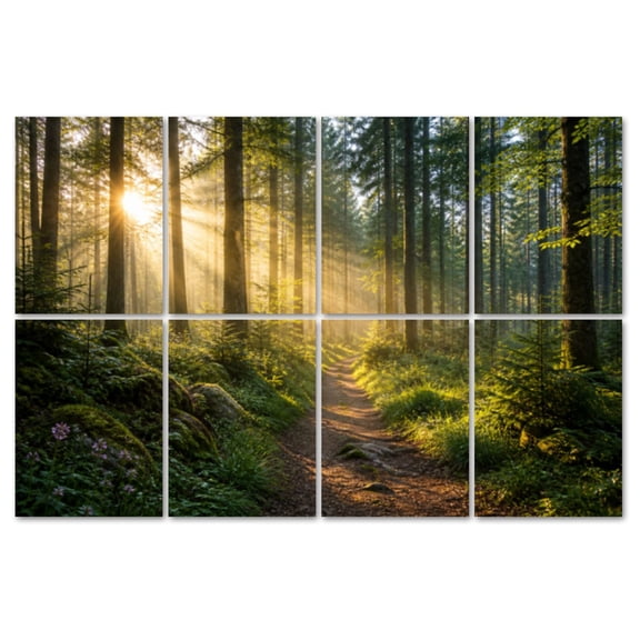 8 Pack Art Acoustic Panels Sound Absorbing Morning Sunlight forest trees Foggy Summertime Filtering Pine Summer Decorative Soundproof Wall Panels Self Adhesive for Recording Studios Office 48"x32"