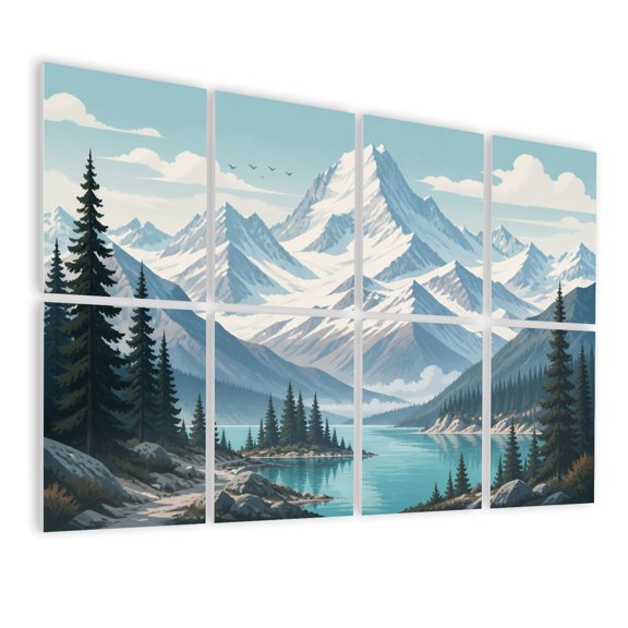 8 Pack Art Acoustic Panels Sound Absorbing Mountain Landscape Snowy Peaks Pine Forest Serene Lake Decorative Soundproof Wall Panels Self Adhesive for Nursery Game Room Bedroom 48"x32"