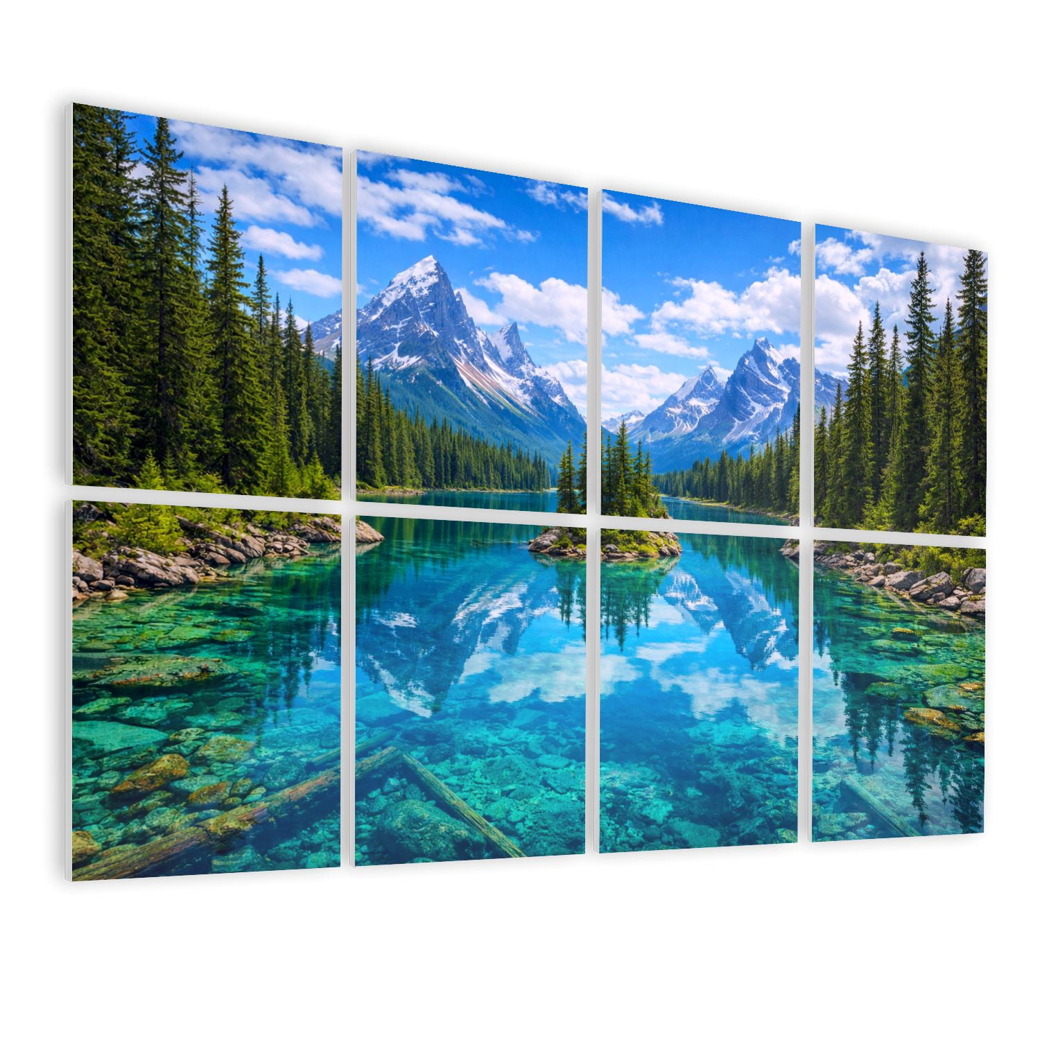 8 Pack Art Acoustic Panels Sound Absorbing Mountain Reflections Crystal Clear Lake Decorative Soundproof Wall Panels Self Adhesive for Nursery Game Room Bedroom 48"x32"