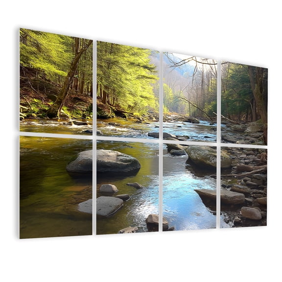 8 Pack Art Acoustic Panels Sound Absorbing Mountain Trout Stream Pennsylvania Decorative Soundproof Wall Panels Self Adhesive for Nursery Game Room Bedroom 48"x32"