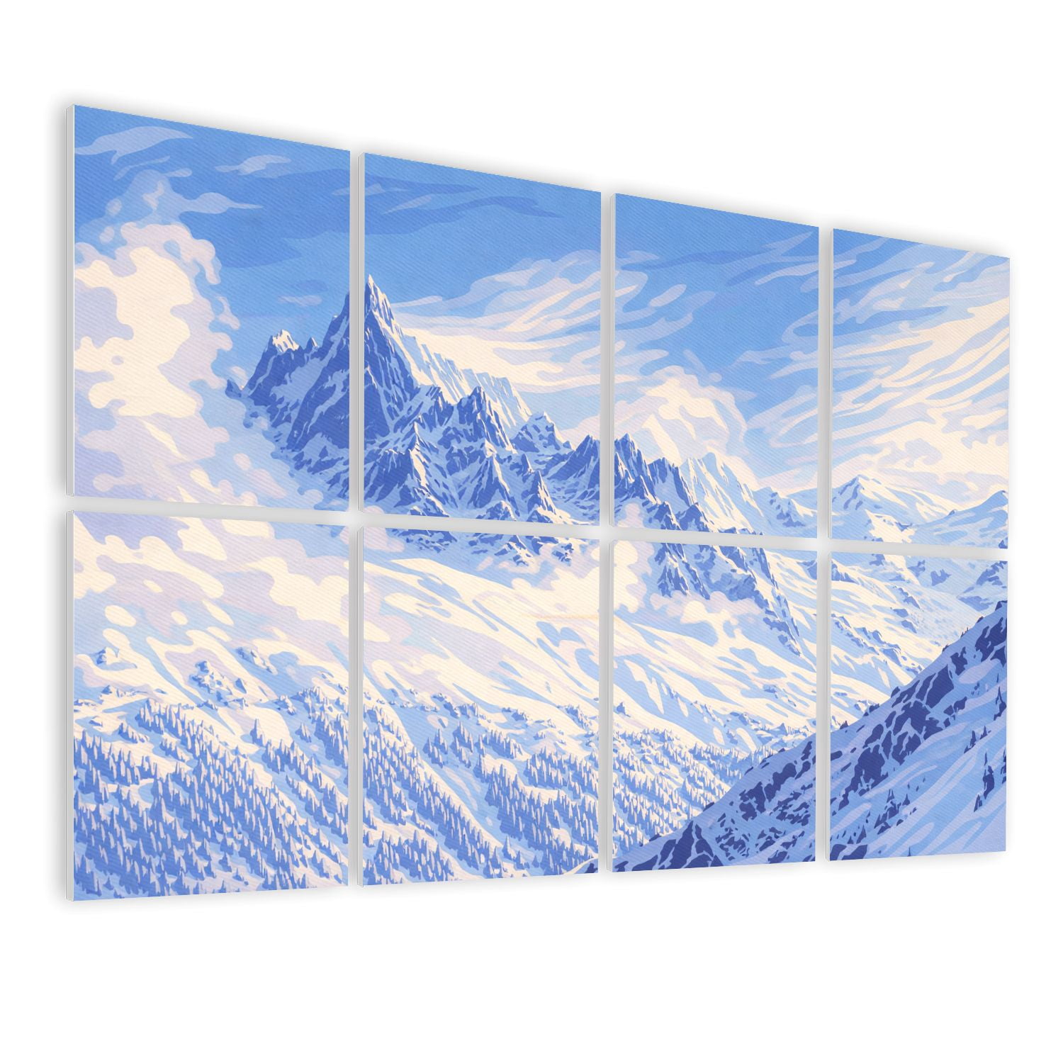 8 Pack Art Acoustic Panels Sound Absorbing Mountains Chamonix Decorative Soundproof Wall Panels Self Adhesive for Nursery Game Room Bedroom 48"x32"