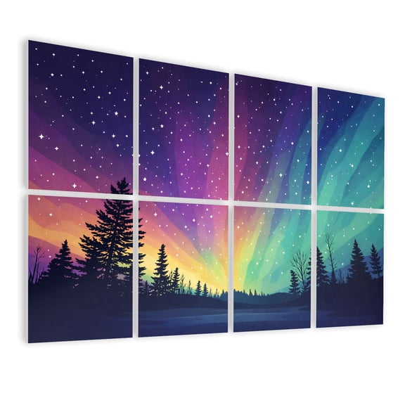 8 Pack Art Acoustic Panels Sound Absorbing Multicolored northern lights Aurora Canadian forest Decorative Soundproof Wall Panels Self Adhesive for Nursery Game Room Bedroom 48"x32"
