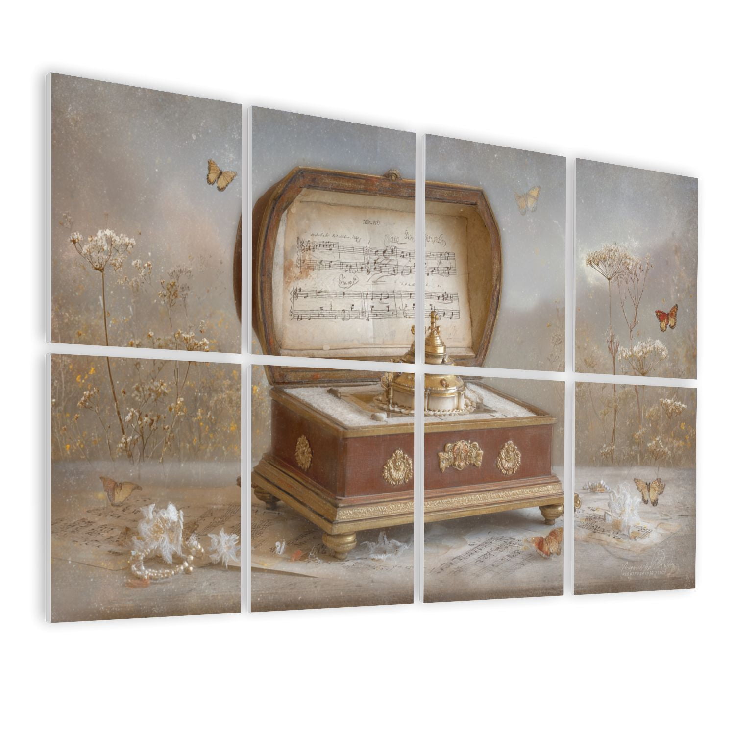 8 Pack Art Acoustic Panels Sound Absorbing Music Box Animals Country Rustic Butterflies Flowers Music Notes Faded Decorative Soundproof Wall Panels Self Adhesive for Nursery Game Room Bedroom 48"x32"