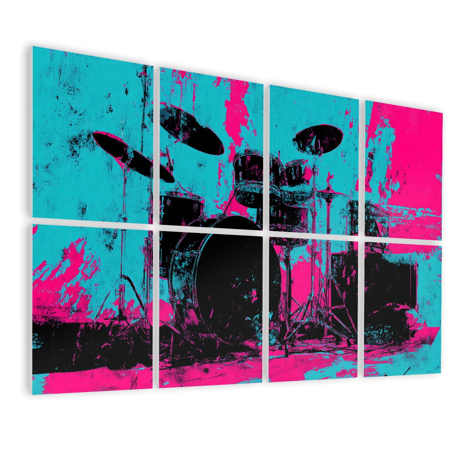 8 Pack Art Acoustic Panels Sound Absorbing Music Drum Kit Vintage Instrument Drum Set Band Drums Cymbals Circular Decorative Soundproof Wall Panels Self Adhesive for Nursery Game Room Bedroom 48"x32"