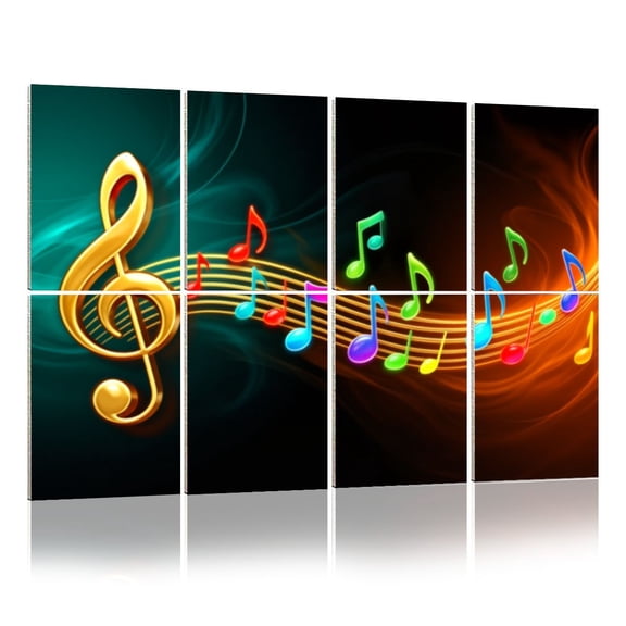 8 Pack Art Acoustic Panels Sound Absorbing Music Modern Musical Note Notes Beating Staff Musical Notes Decorative Soundproof Wall Panels Self Adhesive for Nursery Game Room Bedroom 48"x32"