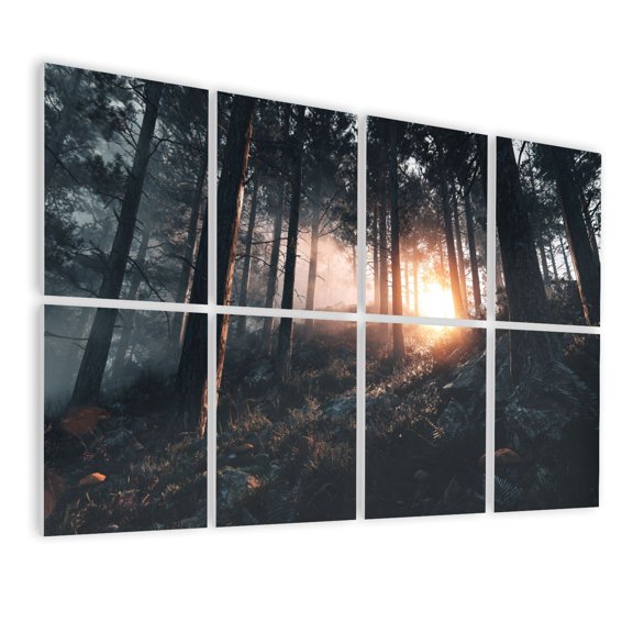 8 Pack Art Acoustic Panels Sound Absorbing Mystical Pine Forest Sunrise Fog Sunbeams Decorative Soundproof Wall Panels Self Adhesive for Nursery Game Room Bedroom 48"x32"