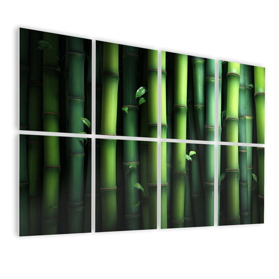 8 Pack Art Acoustic Panels Sound Absorbing Natural Bamboo Stalks Green Decorative Soundproof Wall Panels Self Adhesive for Nursery Game Room Bedroom 48"x32"
