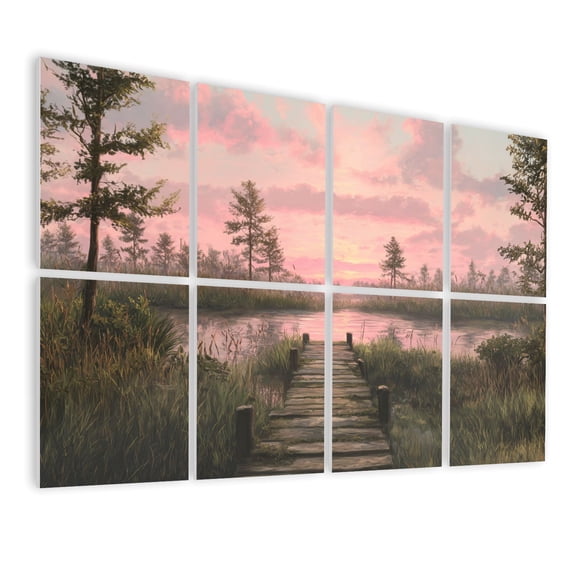 8 Pack Art Acoustic Panels Sound Absorbing Nature Lake Scene Forest Panoramic Tree Landscape Scenic Wooden Dock Decorative Soundproof Wall Panels Self Adhesive for Nursery Game Room Bedroom 48"x32"